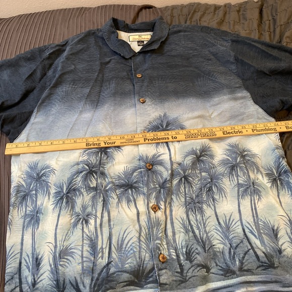 TOMMY BAHAMA Mens 100% Silk Blue Palm Hawaiian Camp‎ Button Up Shirt Size XL - Picture 6 of 8